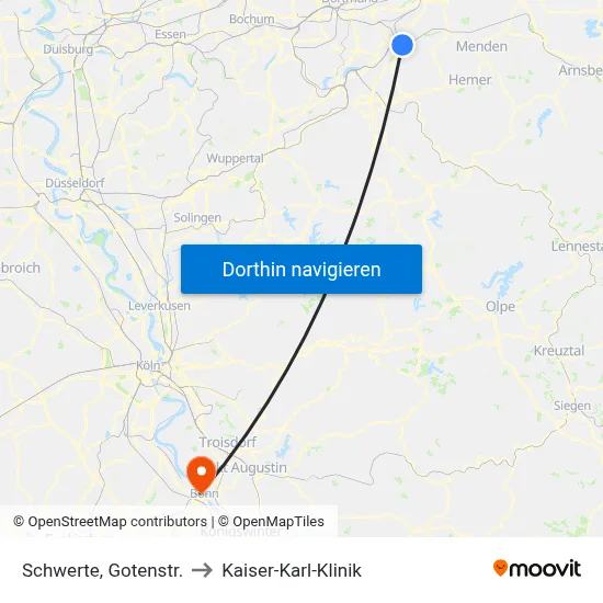 Schwerte, Gotenstr. to Kaiser-Karl-Klinik map