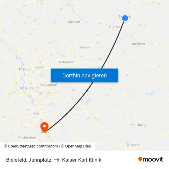 Bielefeld, Jahnplatz to Kaiser-Karl-Klinik map