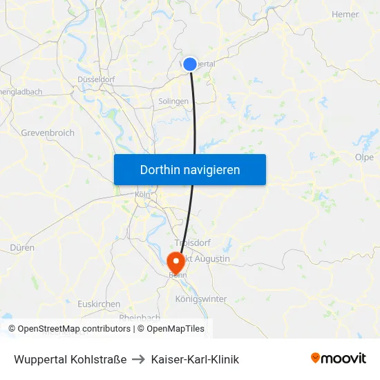 Wuppertal Kohlstraße to Kaiser-Karl-Klinik map