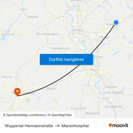 Wuppertal Hermannstraße to Marienhospital map