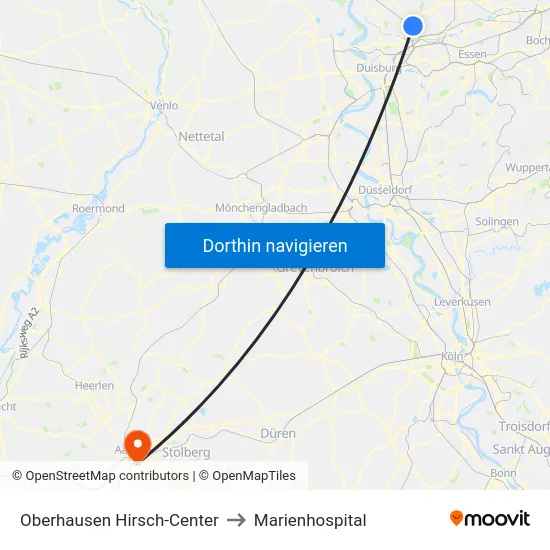 Oberhausen Hirsch-Center to Marienhospital map