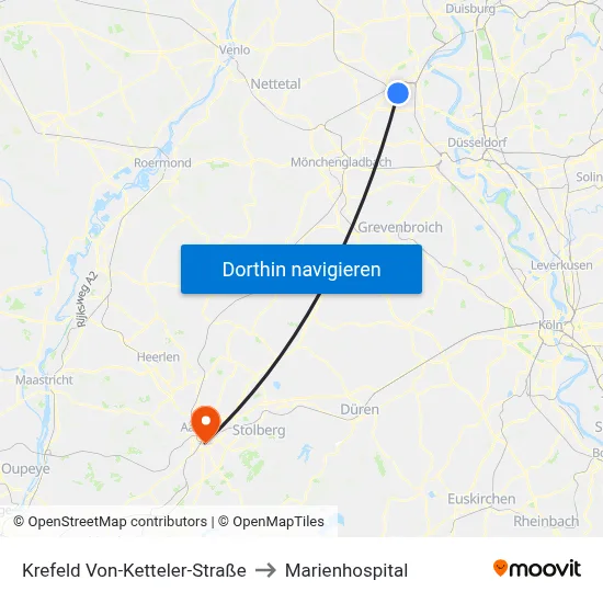 Krefeld Von-Ketteler-Straße to Marienhospital map