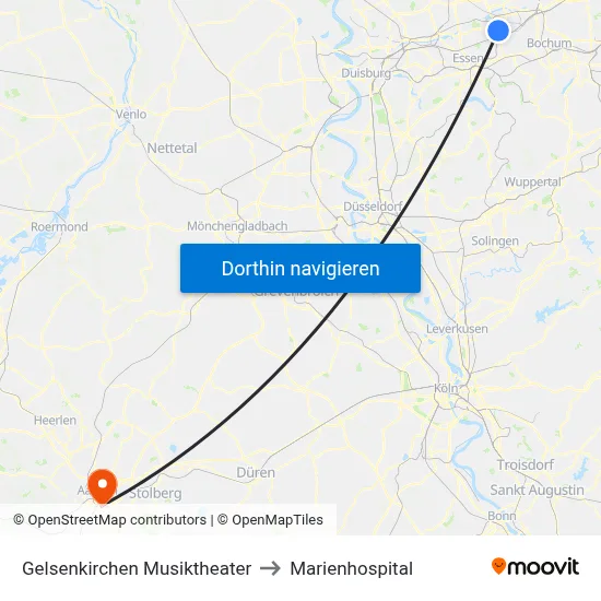Gelsenkirchen Musiktheater to Marienhospital map
