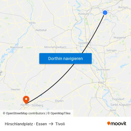 Hirschlandplatz - Essen to Tivoli map