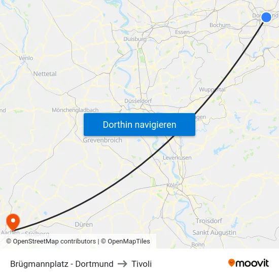 Brügmannplatz - Dortmund to Tivoli map