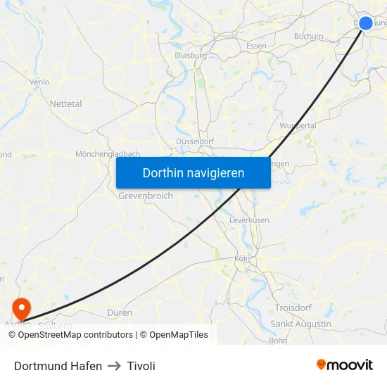Dortmund Hafen to Tivoli map