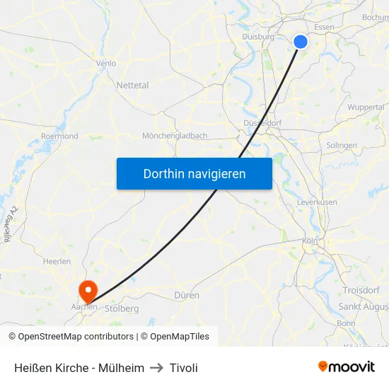 Heißen Kirche - Mülheim to Tivoli map
