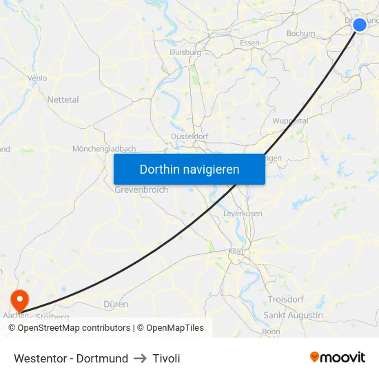 Westentor - Dortmund to Tivoli map