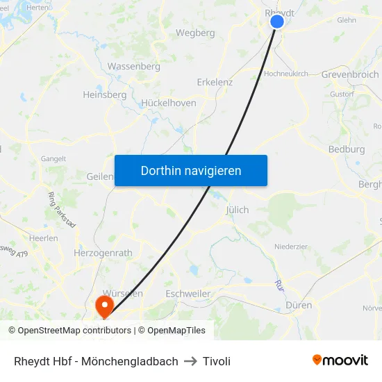 Rheydt Hbf - Mönchengladbach to Tivoli map