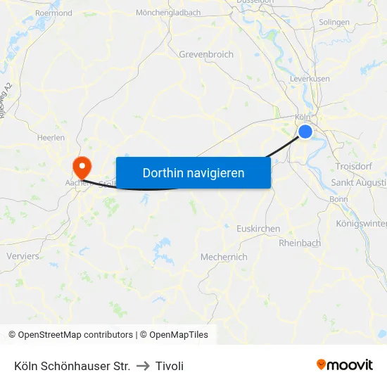 Köln Schönhauser Str. to Tivoli map