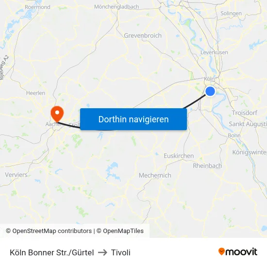 Köln Bonner Str./Gürtel to Tivoli map