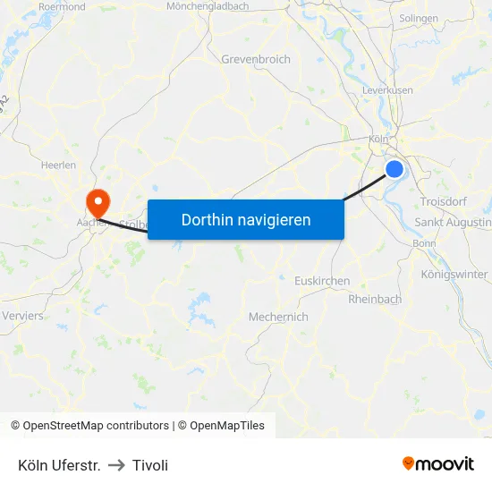 Köln Uferstr. to Tivoli map