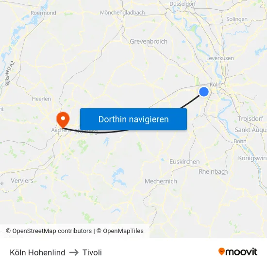 Köln Hohenlind to Tivoli map