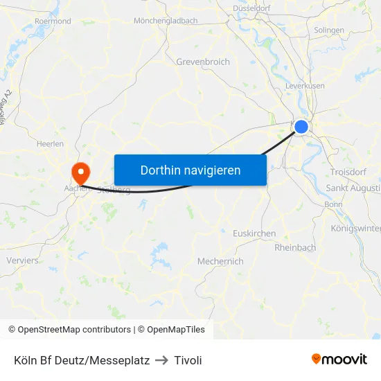 Köln Bf Deutz/Messeplatz to Tivoli map