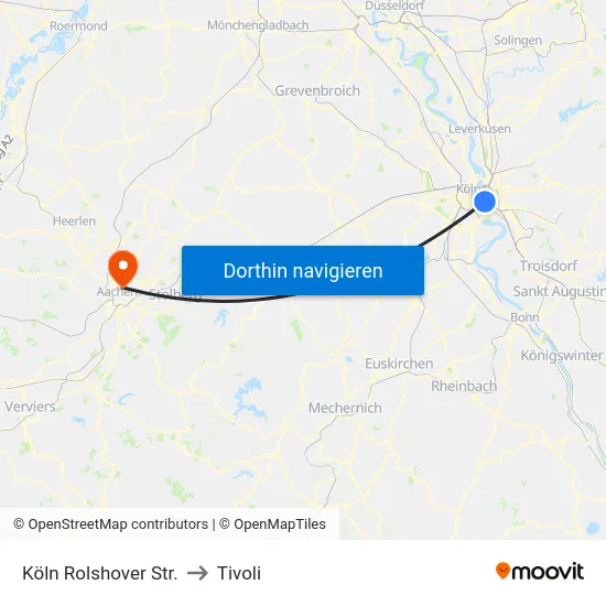 Köln Rolshover Str. to Tivoli map