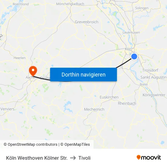 Köln Westhoven Kölner Str. to Tivoli map