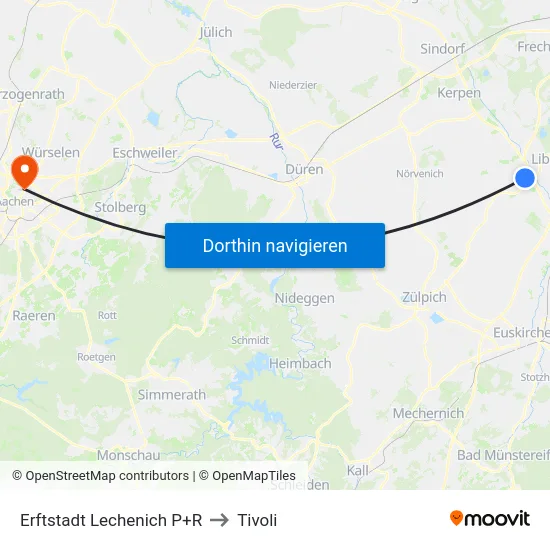 Erftstadt Lechenich P+R to Tivoli map