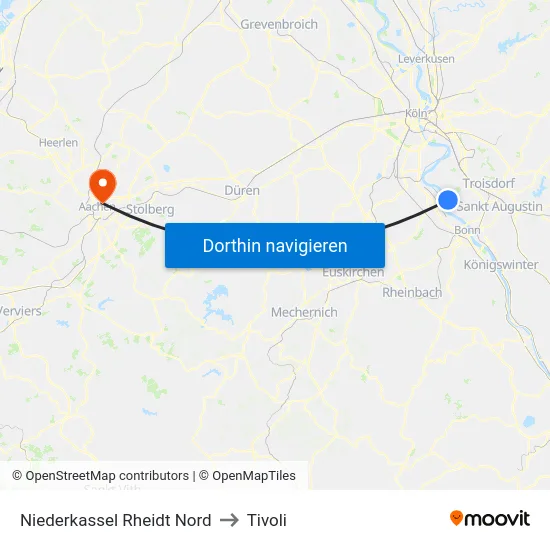 Niederkassel Rheidt Nord to Tivoli map
