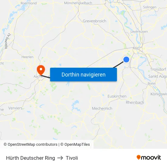 Hürth Deutscher Ring to Tivoli map