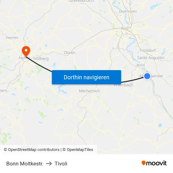 Bonn Moltkestr. to Tivoli map