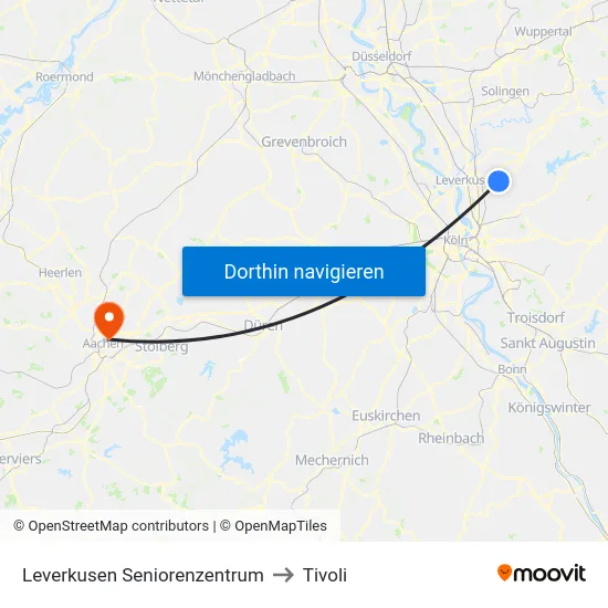 Leverkusen Seniorenzentrum to Tivoli map