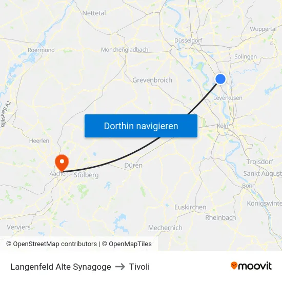Langenfeld Alte Synagoge to Tivoli map