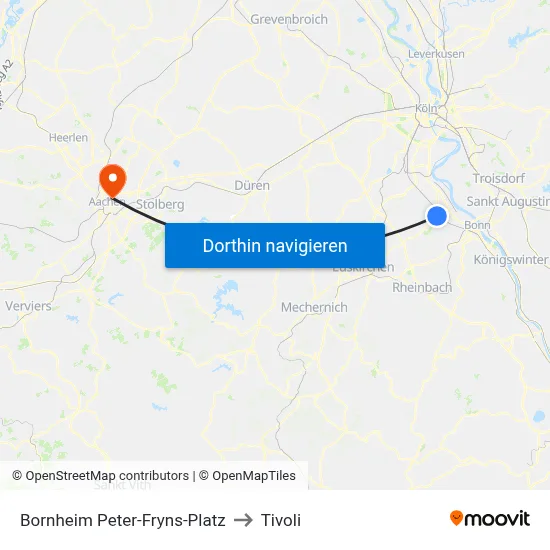 Bornheim Peter-Fryns-Platz to Tivoli map