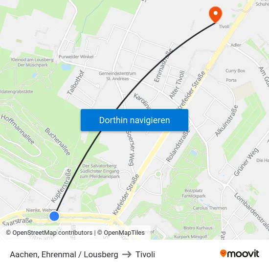 Aachen, Ehrenmal / Lousberg to Tivoli map