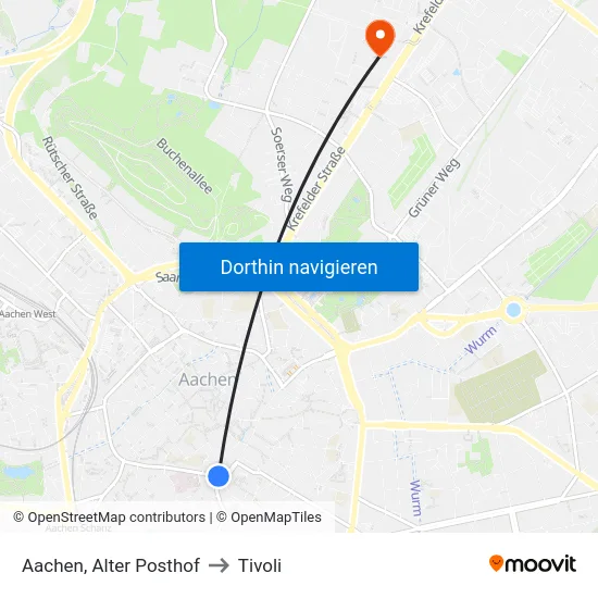 Aachen, Alter Posthof to Tivoli map
