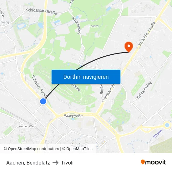 Aachen, Bendplatz to Tivoli map