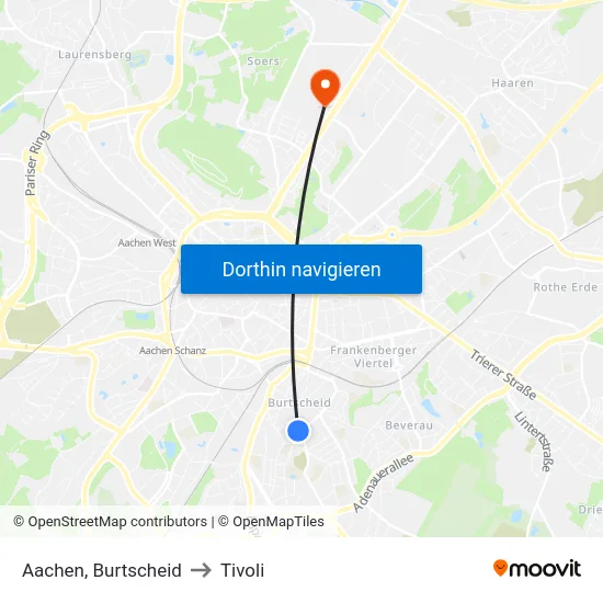 Aachen, Burtscheid to Tivoli map