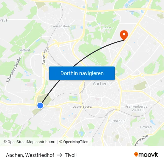 Aachen, Westfriedhof to Tivoli map