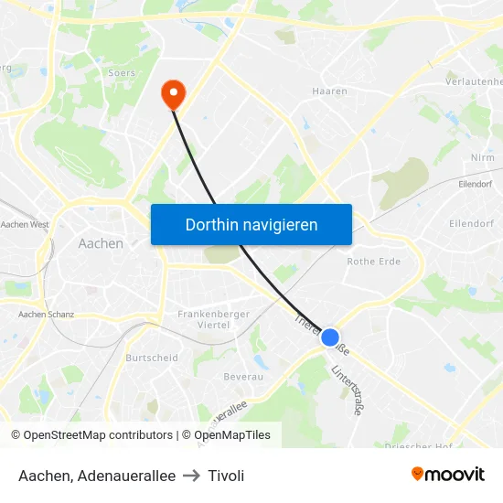 Aachen, Adenauerallee to Tivoli map