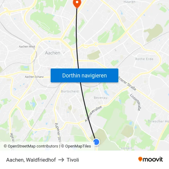 Aachen, Waldfriedhof to Tivoli map