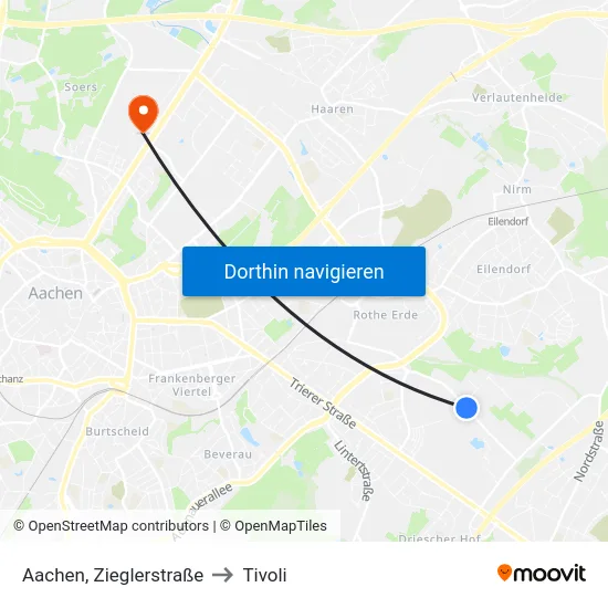 Aachen, Zieglerstraße to Tivoli map