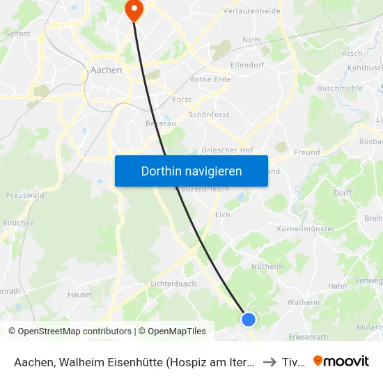 Aachen, Walheim Eisenhütte (Hospiz am Iterbach) to Tivoli map