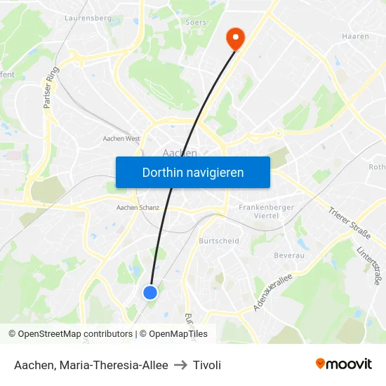 Aachen, Maria-Theresia-Allee to Tivoli map