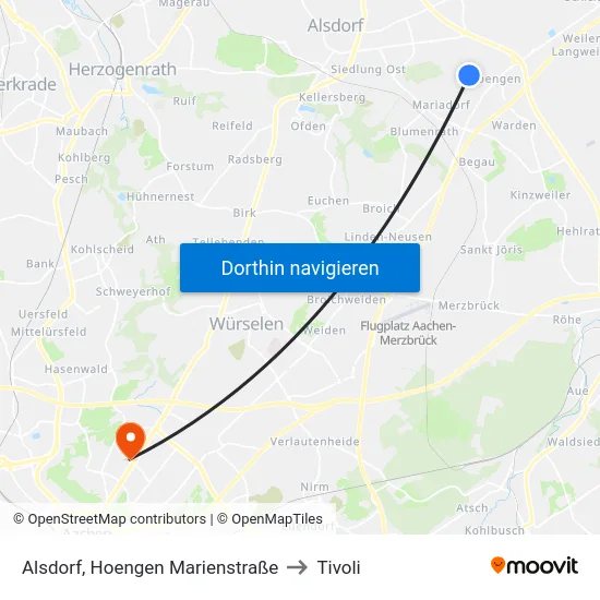 Alsdorf, Hoengen Marienstraße to Tivoli map