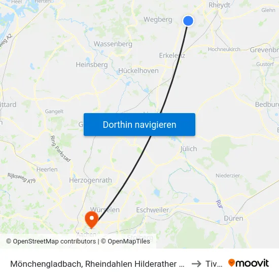 Mönchengladbach, Rheindahlen Hilderather Straße to Tivoli map