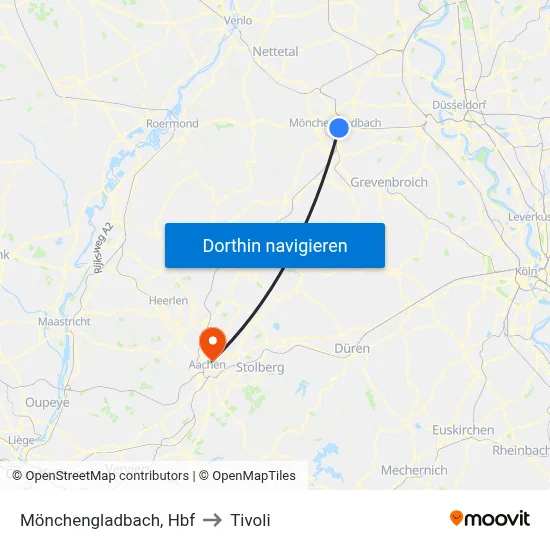 Mönchengladbach, Hbf to Tivoli map