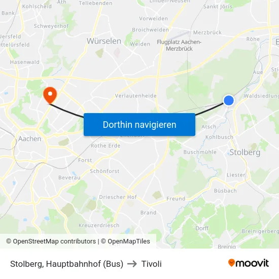 Stolberg, Hauptbahnhof (Bus) to Tivoli map