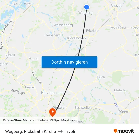 Wegberg, Rickelrath Kirche to Tivoli map