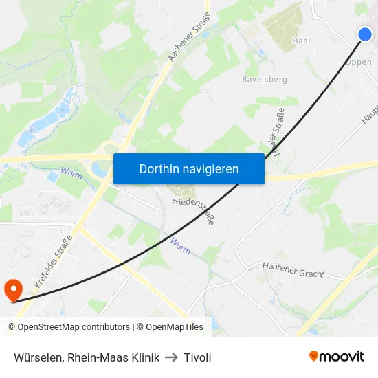 Würselen, Rhein-Maas Klinik to Tivoli map