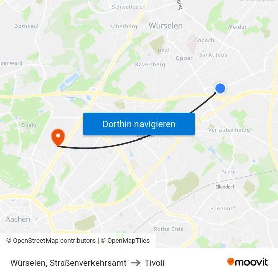 Würselen, Straßenverkehrsamt to Tivoli map