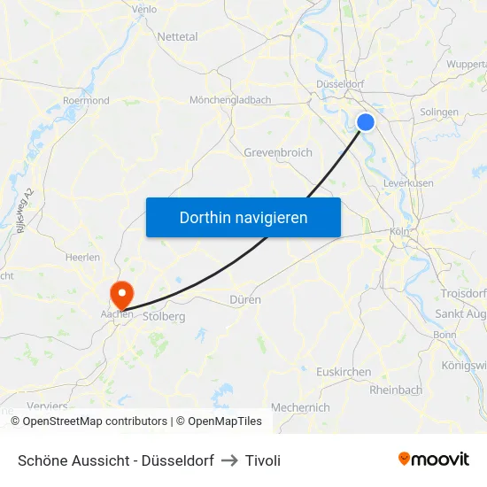 Schöne Aussicht - Düsseldorf to Tivoli map