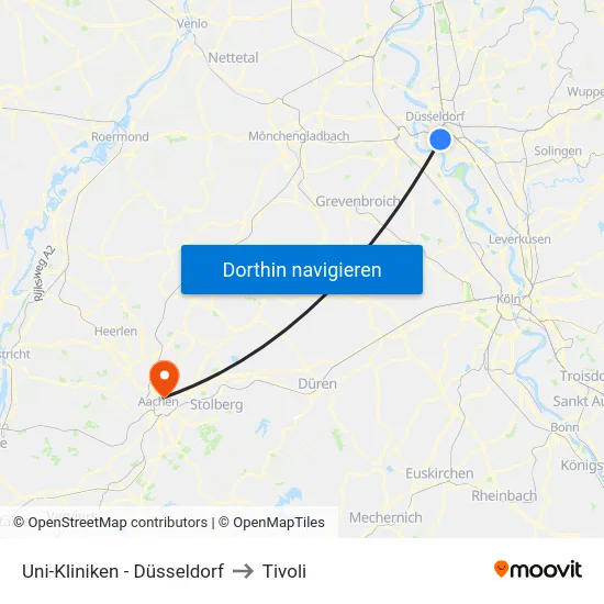 Uni-Kliniken - Düsseldorf to Tivoli map