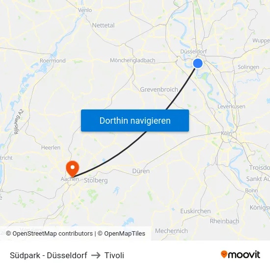 Südpark - Düsseldorf to Tivoli map