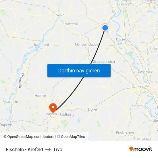 Fischeln - Krefeld to Tivoli map