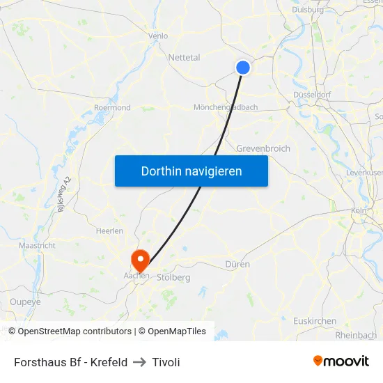 Forsthaus Bf - Krefeld to Tivoli map