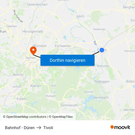 Bahnhof - Düren to Tivoli map
